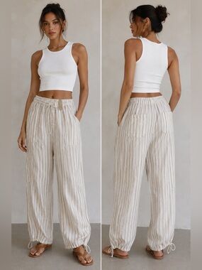 NWT Linen Blend Striped Cargo Pants | M ⭐